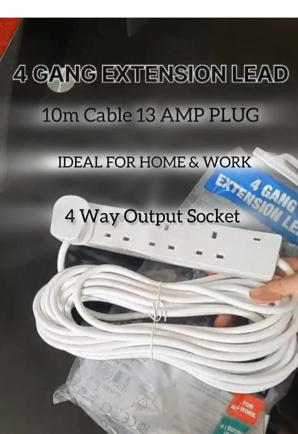 Alpine 4-Gang Extension Lead with 10m Cable – Reliable power distribution solution with neon light indicator, 4-way output sockets, and 3A plug. Ideal for both home and work, conforms to BS1363 standards. ElectricalAccessories HomeOfficeEssentials #WorkplaceSafety #CableManagement #easyuse  Click on yellow basket and place your order today#Adoteumhabitinho 