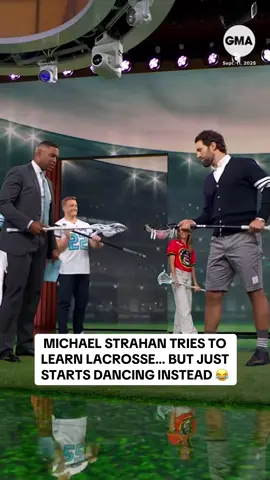 michael strahan really hit the nae nae while learning lacrosse 😂🥍 #gma #news #sports #lacrosse #naenae 