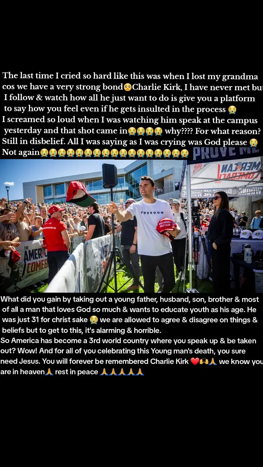 So pained 💔💔😭😭 #stillinshock #restinpeacecharliekirk #heavengotanotherangel #heartbreaking #charliekirk 