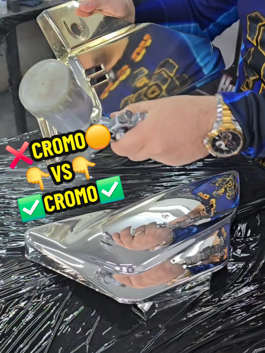 Se pone 🟡 el cromo? mira tu mismo😱 por que sucede este fenomeno🤯 y como corregirlo con la pintura cromada 100% espejo #pinturaautomotiva #pongamosloaprueba #painting #tutorials #cromado 