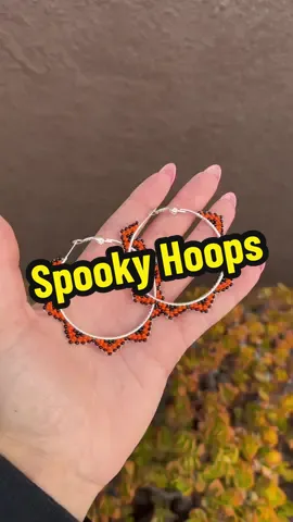 A spooky 👻 pair of hoops for my market this weekend! So excited for this spooky season!! There is also a tutorial on my subscribers only TikTok !! ##beadworktiktok##beadedhoopearrings##beadedhoops##nativebeadwork
