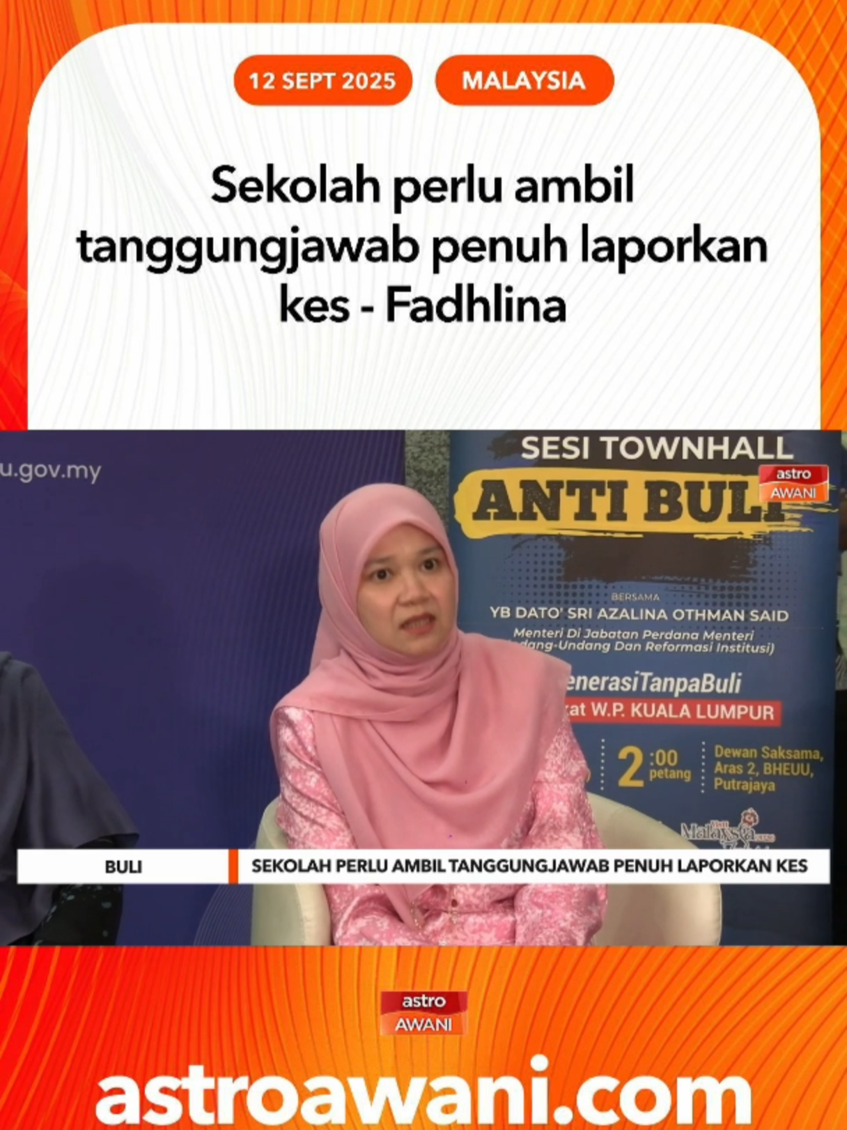 Isu buli bukan semata-mata isu undang-undang, tetapi merupakan satu tanggungjawab moral yang membabitkan prinsip pendidikan #AWANInews