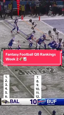 Fantasy Football QB Rankings Week 2, do you guys agree? #fantasyfootball #fantasyfootballrankings #joshallen #fantasyfootballtips #fyp 