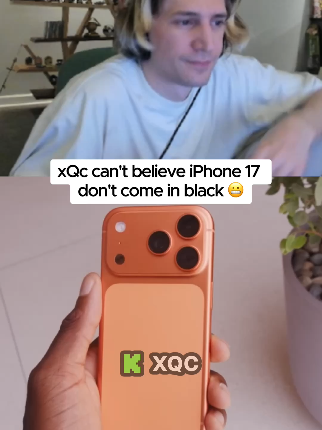 xQc can't believe iPhone 17 don't come in black 😬 #xqc #iphone #iphone17 #apple