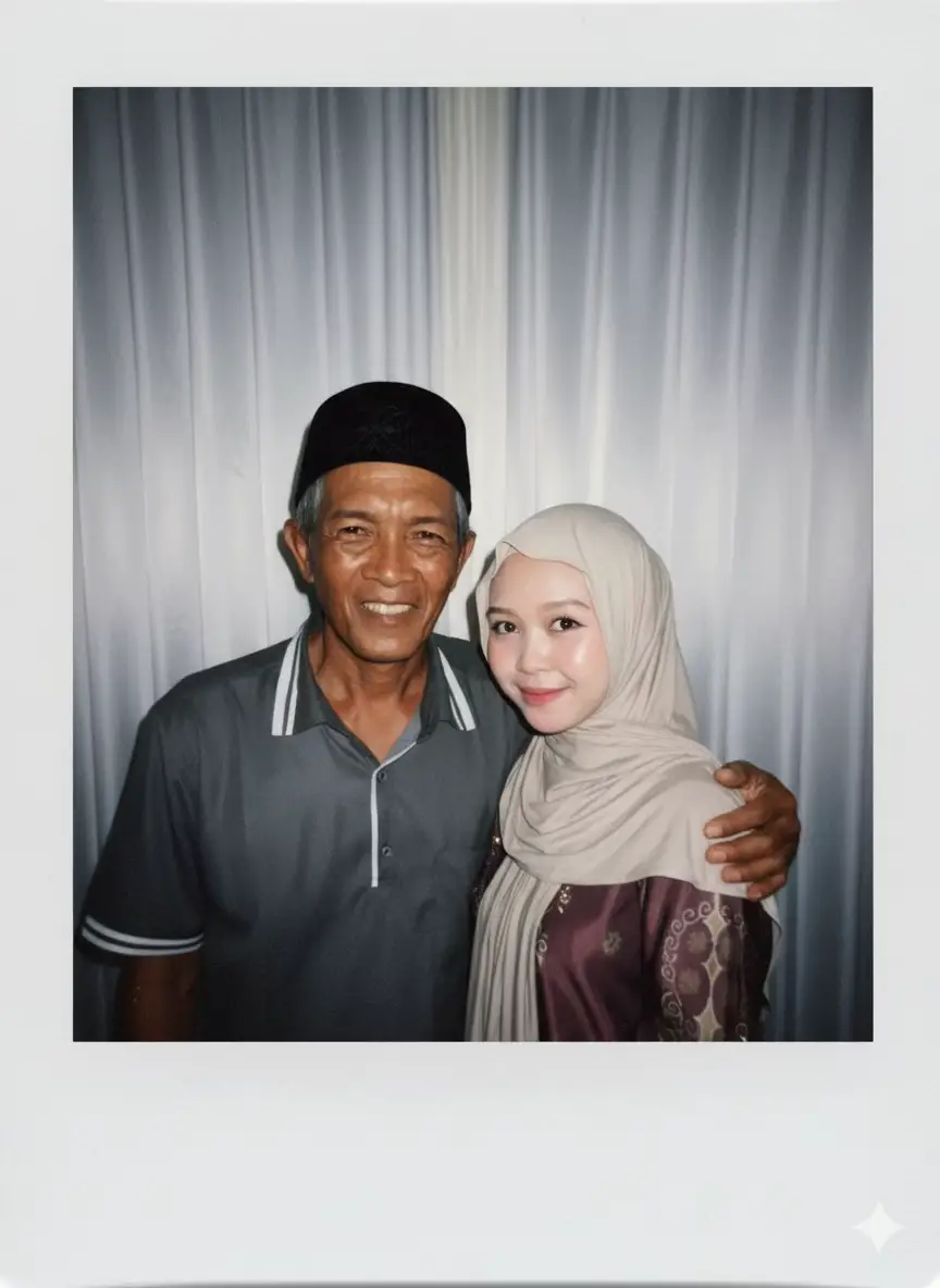 Makasih banyak gemini AI, akhirnya aku punya foto berdua sama bapak, 🕊️🥀🤍😭