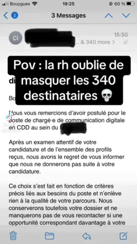 L’entreprise envoie un mail de refus à 340 candidats en oubliant de masquer les destinataires 👍 #pourtoi #travail  #france #etudiant #macron 