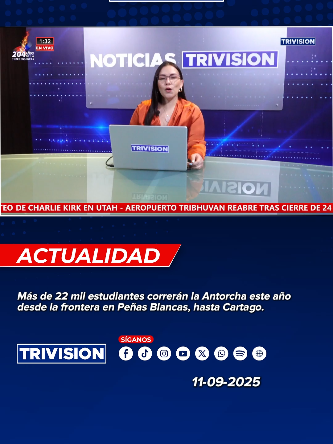 🔴 #NoticiasTrivisión | Más de 22 mil estudiantes correrán la Antorcha este año desde la frontera en Peñas Blancas, hasta Cartago.