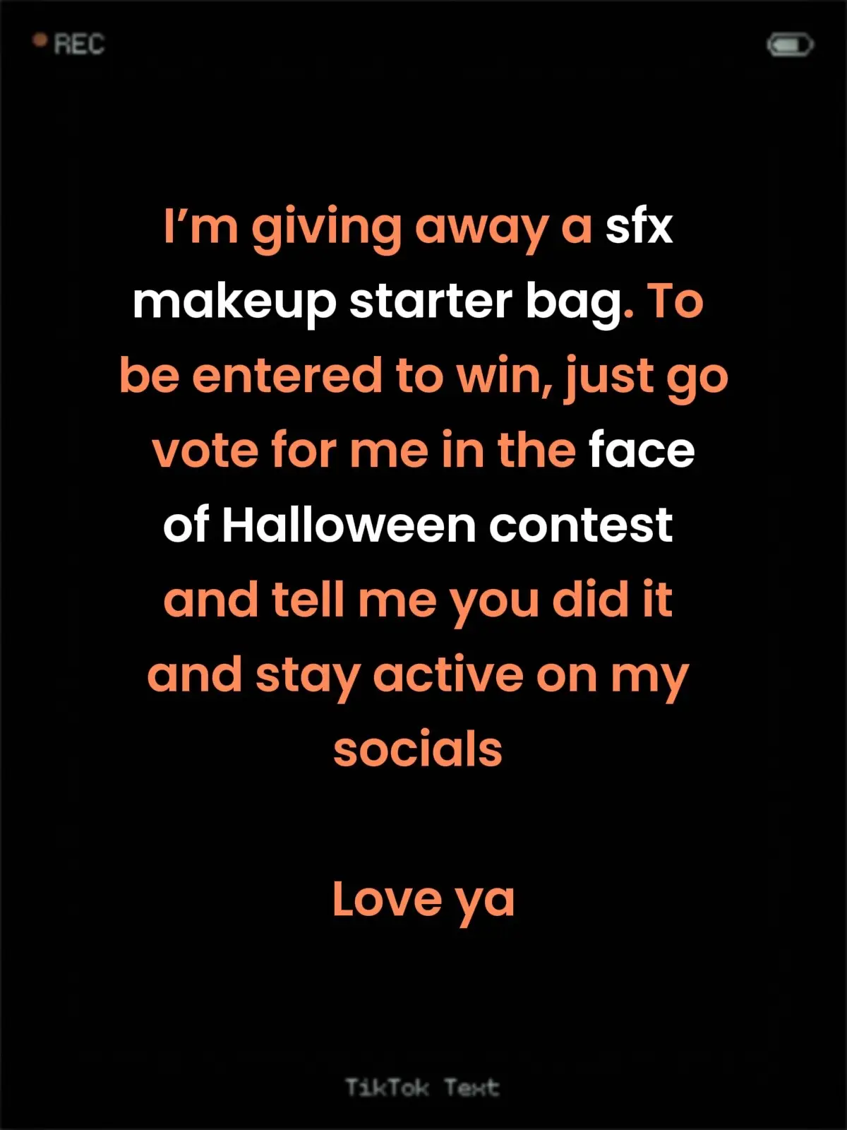 I’m doing a giveaway of sfx makeup. To enter to win, vote for me in the face of Halloween contest and tell me you did it and stay active on my socials. 