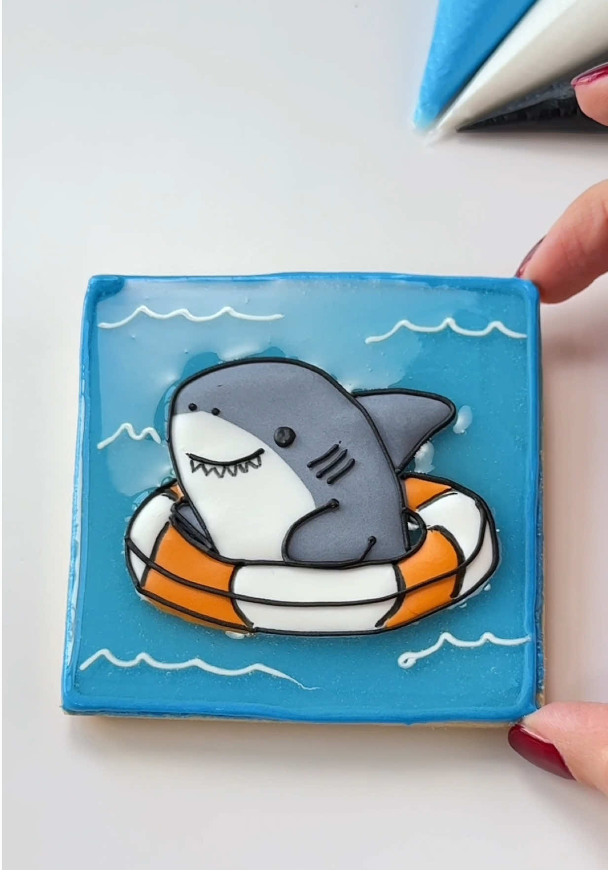 Shark Cookie 🩵 Recipes and Cutters link in bio #cookiedecorating #oddlysatisfying #asmr #shark 