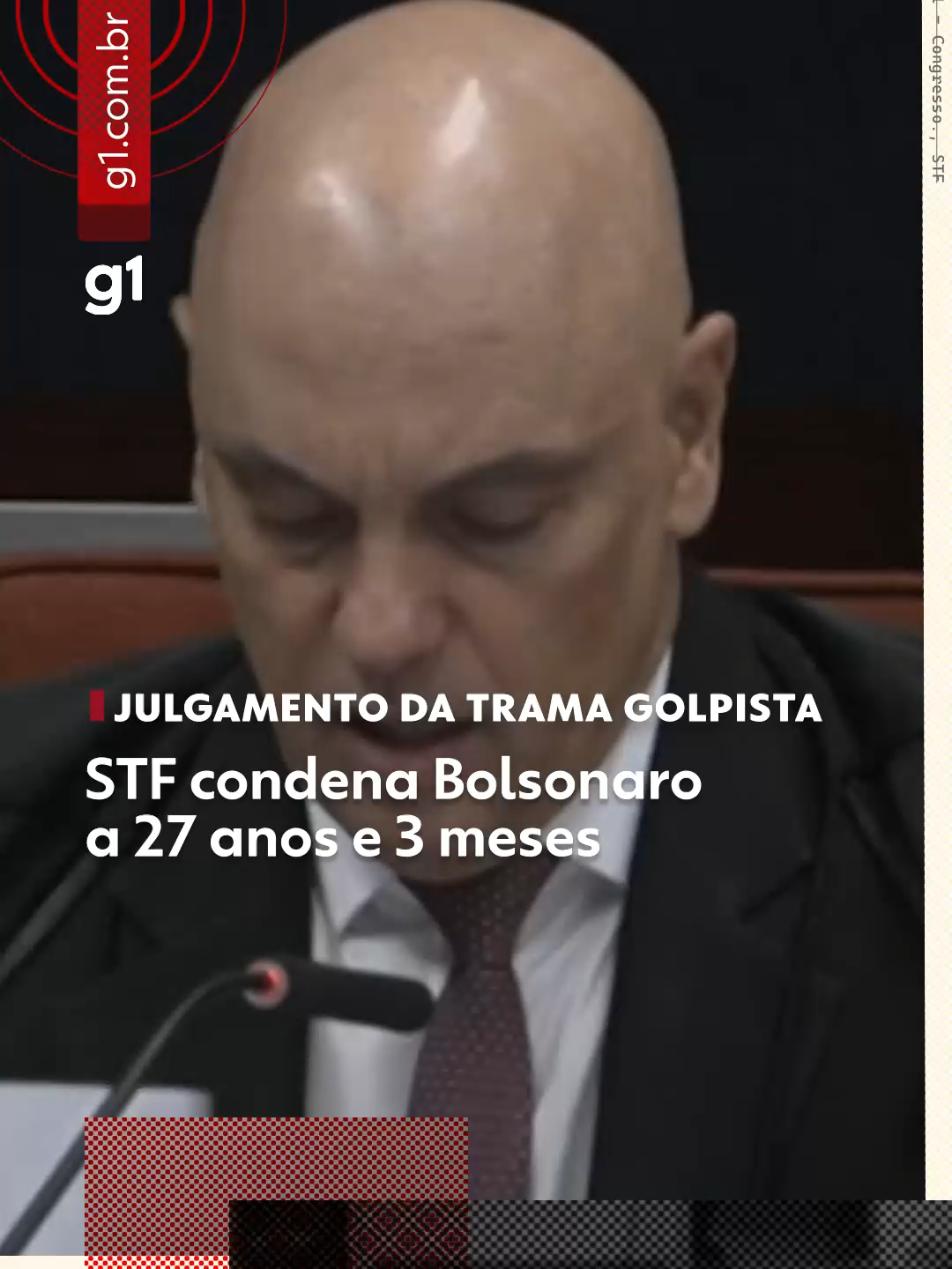 #Dosemetria - A Primeira Turma do Supremo Tribunal Federal (STF) fixou a pena de 27 anos e três meses para o ex-presidente Jair Bolsonaro (PL) pela trama golpista. Nesta quinta, a Primeira Turma do STF decidiu condenar o ex-presidente por cinco crimes no contexto da trama liderada por Bolsonaro para tentar se manter no poder. A pena fixada foi proposta pelo ministro Alexandre de Moraes, relator do processo penal contra o chamado núcleo crucial da trama golpista. #g1 #tiktoknotícias #Bolsonaro #STF #pena