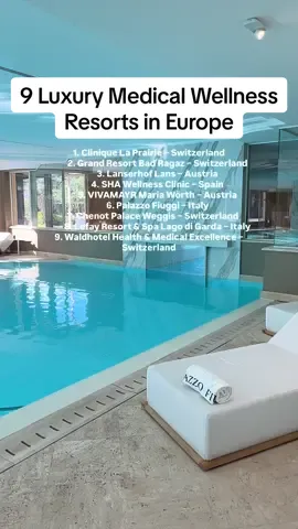 These nine luxury medical wellness resorts are far more than just hotels. They fuse the indulgence of world-class spas with the precision of advanced medical facilities, complete with expert doctors and specialists on site. From tailored longevity programs to cutting-edge diagnostics and holistic therapies, every detail is designed to restore balance and optimize wellbeing.  Here, treatments are delivered in serene, design-driven settings where science and sanctuary meet, an experience that redefines what it means to check in for your health. These are 9 luxury medical wellness resorts worth visiting.  1. Clinique La Prairie – Switzerland 2. Grand Resort Bad Ragaz – Switzerland 3. Lanserhof Lans – Austria 4. SHA Wellness Clinic – Spain 5. VIVAMAYR Maria Wörth – Austria 6. Palazzo Fiuggi – Italy  7. Chenot Palace Weggis – Switzerland 8. Lefay Resort & Spa Lago di Garda – Italy 9. Waldhotel Health & Medical Excellence – Switzerland 👉🏼 Bookmark this post and share it with a friend.  #luxuryresort #luxuryspa #wellnessretreat #luxuryresorts #luxurytravels 
