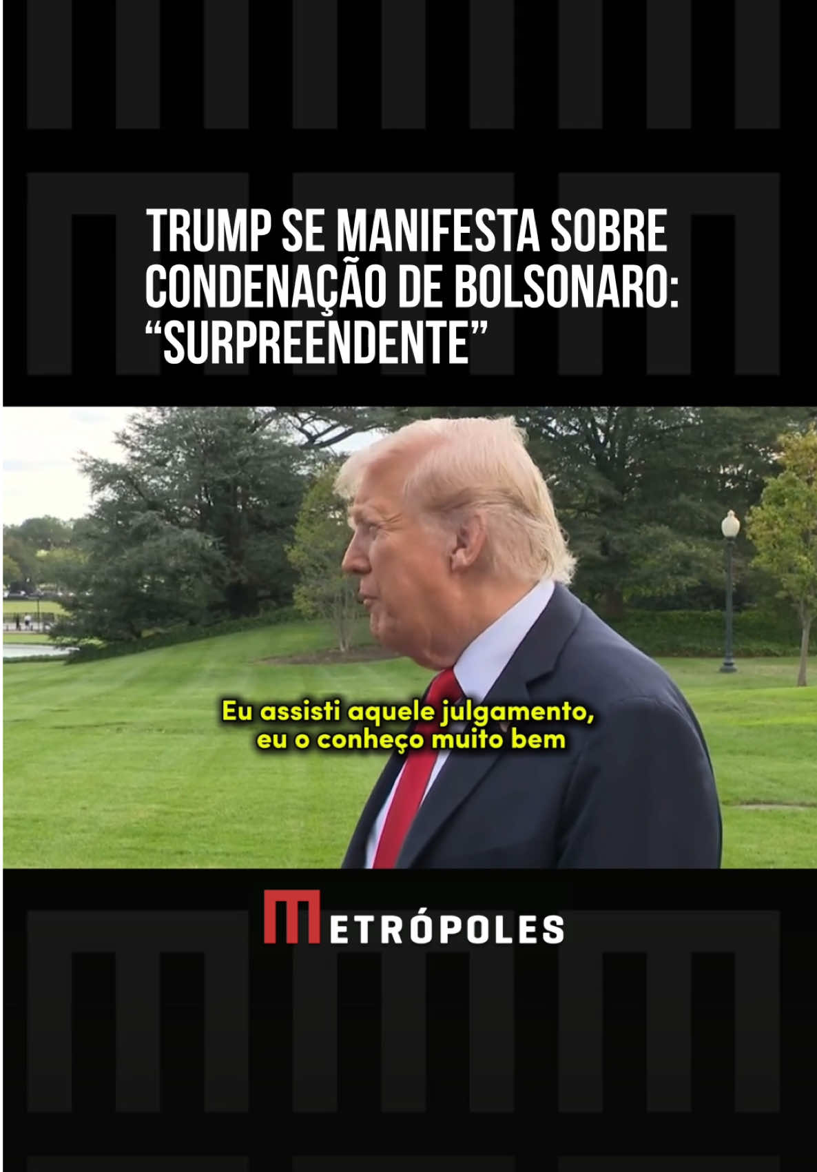 O presidente dos #EstadosUnidos, Donald #Trump, afirmou nesta quinta-feira (11/9) estar “surpreso” com a condenação do ex-presidente Jair #Bolsonaro (PL) pelo Supremo Tribunal Federal (#STF). Em declaração à imprensa, o republicano demonstrou estar insatisfeita com a decisão. Ele foi questionado sobre o caso enquanto embarcava para Nova York, onde deve assistir a um jogo de beisebol. A Primeira Turma do STF condenou, por 4 votos a 1, Bolsonaro e outros sete réus por tentativa de golpe de Estado. O julgamento é considerado histórico, por envolver um ex-chefe de Estado acusado de atentar contra a ordem democrática. “Eu achei que ele foi um bom presidente do Brasil. E é muito surpreendente que isso possa acontecer. Isso é muito parecido com o que tentaram fazer comigo, mas não conseguiram de jeito nenhum. Mas só posso dizer o seguinte: eu o conheci como presidente do Brasil”, afirmou. #TikTokNotícias 
