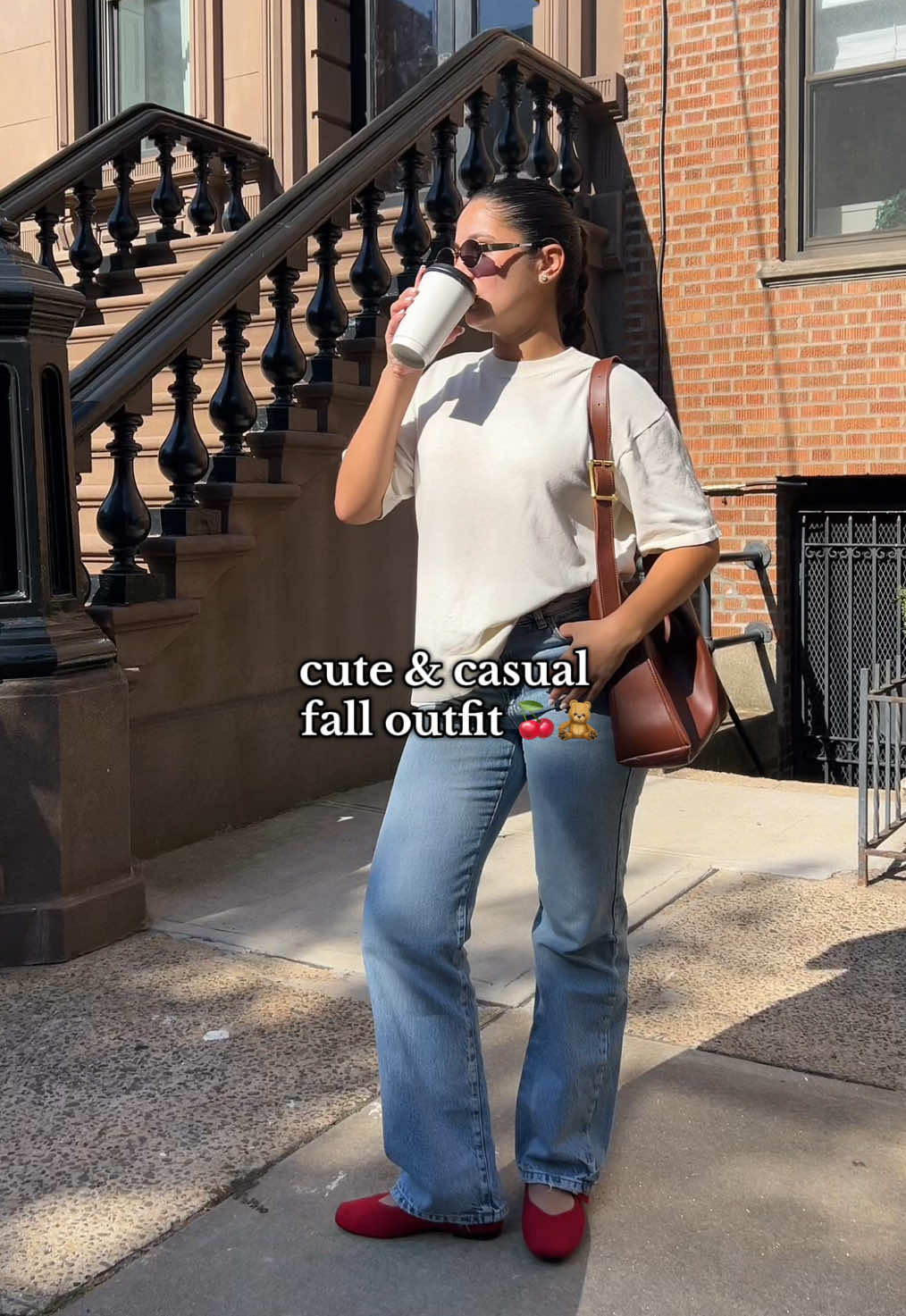 Cute casual fall outfit with a pop of color ballet flats 🍒  #fallfashion #outfitinspo #autumnstyle #fashiontutorial #capsulewardrobe @Garage Clothing @H&M @VIVAIA 