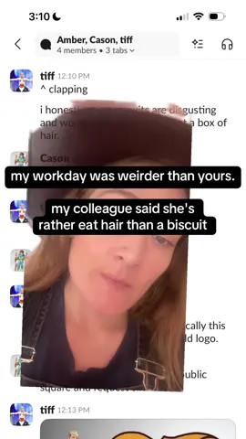 bet my day was weirder than yours. my colleague prefers hair to biscuits, and she proved it. thoughts? #greenscreen #PioresSituaçõesSemArCondicionado #corporatehumor #worklife #challenge 