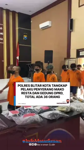 Penyerangan Mapolres Blitar Kota dan gedung DPRD Kabupaten Blitar: Kasus Penyerangan Mapolres Blitar Kota dan Gedung DPRD Kabupaten Blitar Polres Blitar Kota telah menetapkan *36 tersangka* dalam kasus penyerangan Mapolres Blitar Kota dan gedung DPRD Kabupaten Blitar yang terjadi pada Minggu (31/8/2025) dini hari. Dari jumlah tersebut, *16 orang adalah tersangka dewasa* yang telah ditahan, dan *20 orang adalah anak pelaku* yang tetap diproses tanpa penahanan. Kapolres Blitar Kota, AKBP Titus Yudho Uly, mengatakan bahwa penyerangan tersebut terjadi dalam tiga gelombang mulai dari Sabtu (30/8/2025) malam hingga Minggu (31/8/2025) dini hari di sekitar Jalan Jenderal Sudirman, simpang utara Mapolres Blitar Kota. Massa melakukan penyerangan dengan membawa bondet, senapan angin, potongan besi, dan lainnya, menyebabkan beberapa anggota polisi mengalami luka. Ancaman Hukuman - Tersangka yang menembak polisi dijerat dengan UU Darurat Nomor 12 Tahun 1951 dengan ancaman hukuman 20 tahun penjara atau seumur hidup. - Pelaku penyerang petugas terancam pasal 213 ayat 1 KUHP Subsider Pasal 212 KUHP dengan ancaman hukuman penjara selama-lamanya lima tahun. #lewatbranda #ojolviral #mataramanguide 