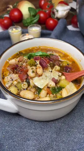 Minestrone Recipe! This Hearty Sausage Minestrone Soup is a cozy, flavorful twist on traditional minestrone. Packed with savory hot Italian sausage, crisp bacon and nutrient-rich vegetables, it’s inspired by the warmth of Ina Garten’s Winter Minestrone, but elevated with bold, hearty flavors. Perfect for a chilly evening, this minestrone recipe is simple to make, yet offers layers of richness in each spoonful. #minestrone #soup #soupseason #easydinnerideas #foodtiktok 