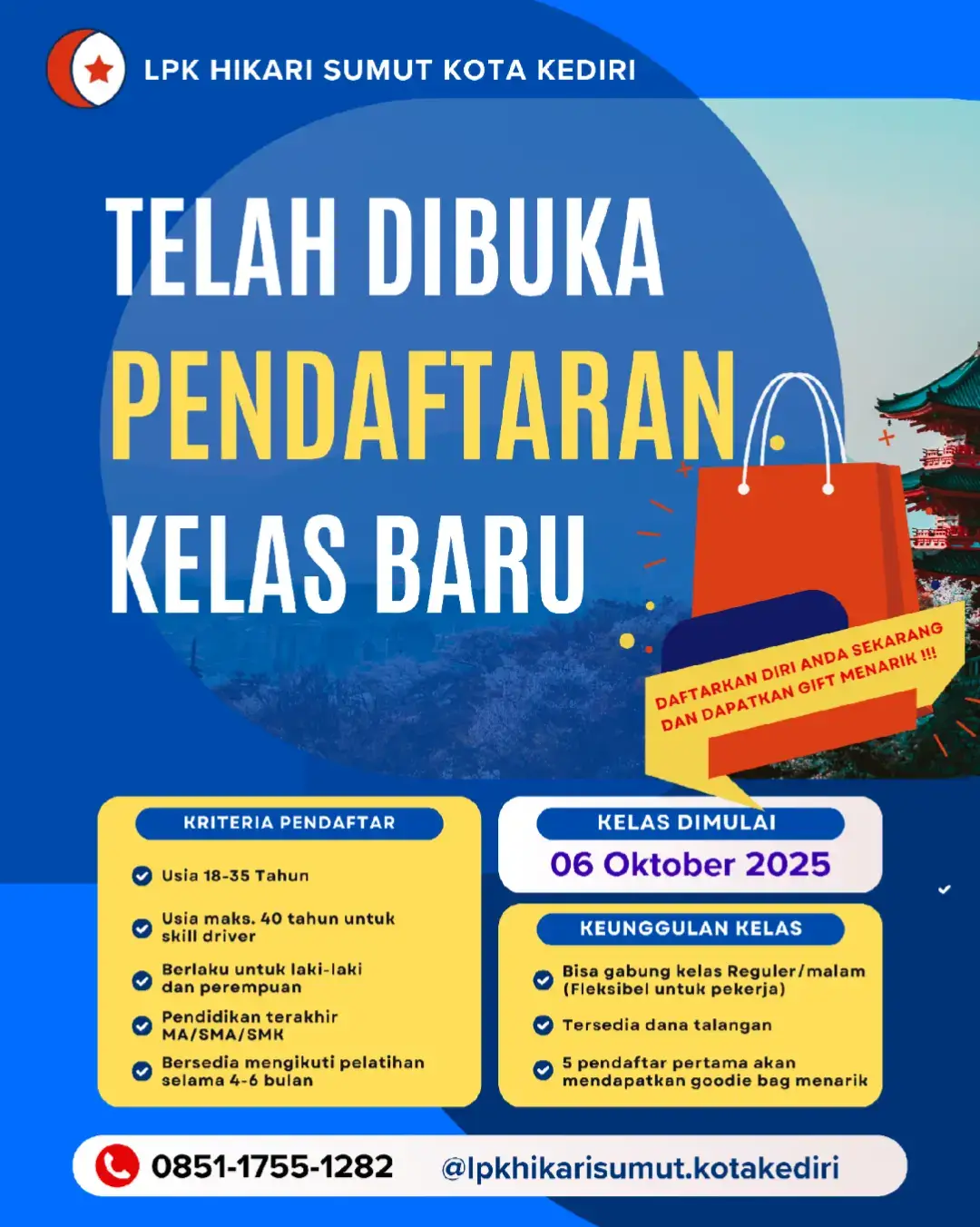 Ingin belajar bahasa Jepang sekaligus membuka jalan menuju kerja di Jepang? Yuk bergabung bersama LPK Hikari! 🚀 ✅ Kelas reguler & malam tersedia ✅ Materi lengkap dari dasar ✅ Bimbingan sampai persiapan kerja ✅ Suasana belajar nyaman & interaktif 📅 Periode Oktober 2025 📍 Kuota terbatas – segera daftar sekarang! 👉 Info & pendaftaran hubungi Admin LPK Hikari #LPKHikari #BelajarBahasaJepang #KerjaKeJepang #kelasoktober 