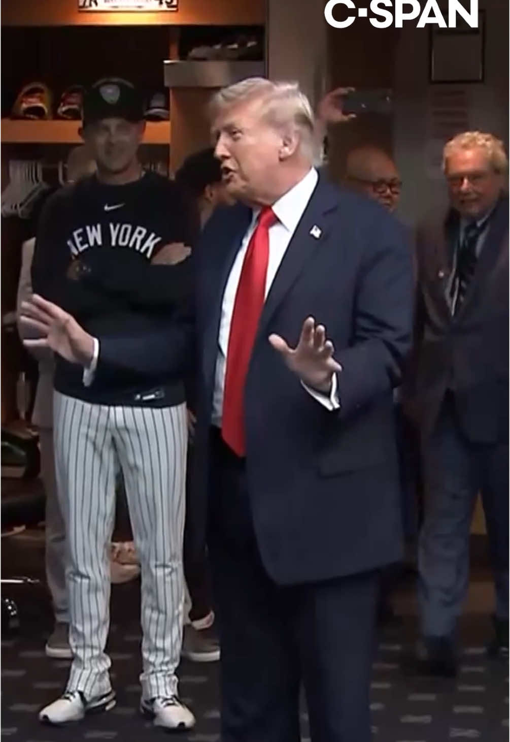 President Trump visited the New York Yankees’ locker room on Thursday night ahead of the team’s 9–3 home win against the Detroit Tigers. #trump #yankees #cspan 
