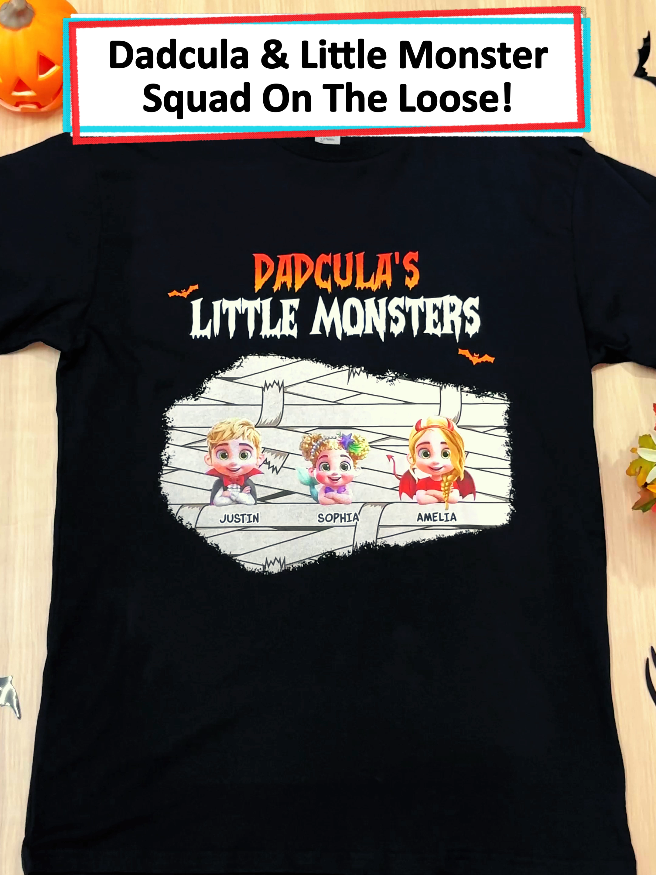 This Dadcula T-shirt turned our living room into a haunted playground 🕸️💀 #wanderprints #personalized #gifts #halloweengift #familygift