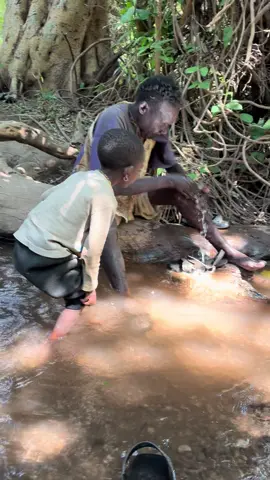 Mr Panda make sure he clean everything after meeting a clean water today😁#hadzabetribe #fyp #usa_tiktok #viralvideos 