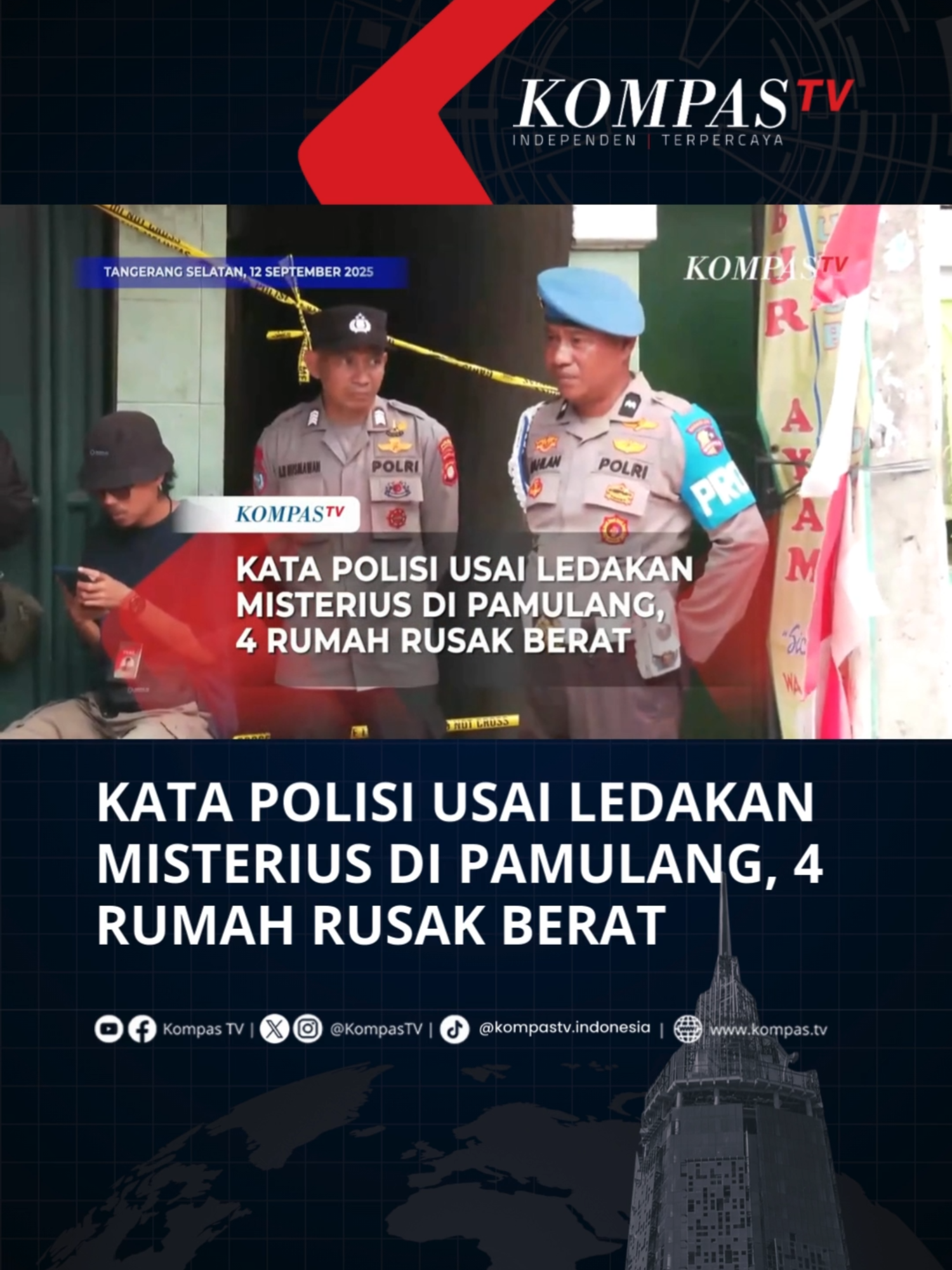 Kepala Kepolisian Resor Tangerang Selatan AKBP Victor Daniel Henry Inkiriwang meninjau lokasi ledakan di Pondok Cabe Ilir, Pamulang, Tangerang Selatan, Jumat (12/9/2025). Pihaknya tengah menunggu hasil olah TKP inafis hingga Puslabfor Polri. Sebelumnya salah satu warga bernama Ela juga terdampak rumahnya hancur usai ledakan. Sementara lokasi kejadian telah dipasang garis polisi, dan dijaga ketat petugas kepolisian. Tuliskan komentarmu dan dapatkan berita terkini lainnya di www.kompas.tv serta youtube.com/kompastv #SOROTKompasTV #TikTokBerita