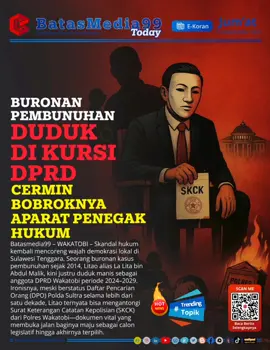 Aneh Tapi fakta ,SKCK berbicara !? #sorotan #dprd #Polisi #skck #trending  @hf.riz  WAKATOBI – Skandal hukum kembali mencoreng wajah demokrasi lokal di Sulawesi Tenggara. Seorang buronan kasus pembunuhan sejak 2014, Litao alias La Lita bin Abdul Malik, kini justru duduk manis sebagai anggota DPRD Wakatobi periode 2024–2029. Ironisnya, meski berstatus Daftar Pencarian Orang (DPO) Polda Sultra selama lebih dari satu dekade, Litao ternyata bisa mengantongi Surat Keterangan Catatan Kepolisian (SKCK) dari Polres Wakatobi—dokumen vital yang membuka jalan baginya maju sebagai calon legislatif hingga akhirnya terpilih. Jejak Darah yang Terlupakan Kasus ini bermula dari pembunuhan keji terhadap Wiranto (17), seorang remaja di Lingkungan Topa, Wangi-Wangi Selatan, pada 25 Oktober 2014. Korban tewas akibat penganiayaan brutal yang melibatkan tiga pelaku: Rahmat La Dongi, La Ode Herman, dan Litao. Dua nama pertama sudah divonis 4 tahun 6 bulan penjara oleh PN Baubau. Namun Litao melarikan diri, dan sejak itu masuk daftar buron. Anehnya, selama 11 tahun status buron itu tidak menghalangi jalannya menuju kursi DPRD. Publik pun bertanya: apakah sistem hukum ini benar-benar tumpul ke atas dan tajam ke bawah? selengkapnya simak di https://batasmedia99.com/berita/batasmedia99news/buronan-pembunuhan-duduk-di-kursi-dprd-cermin-bobroknya-aparat-penegak-hukum/
