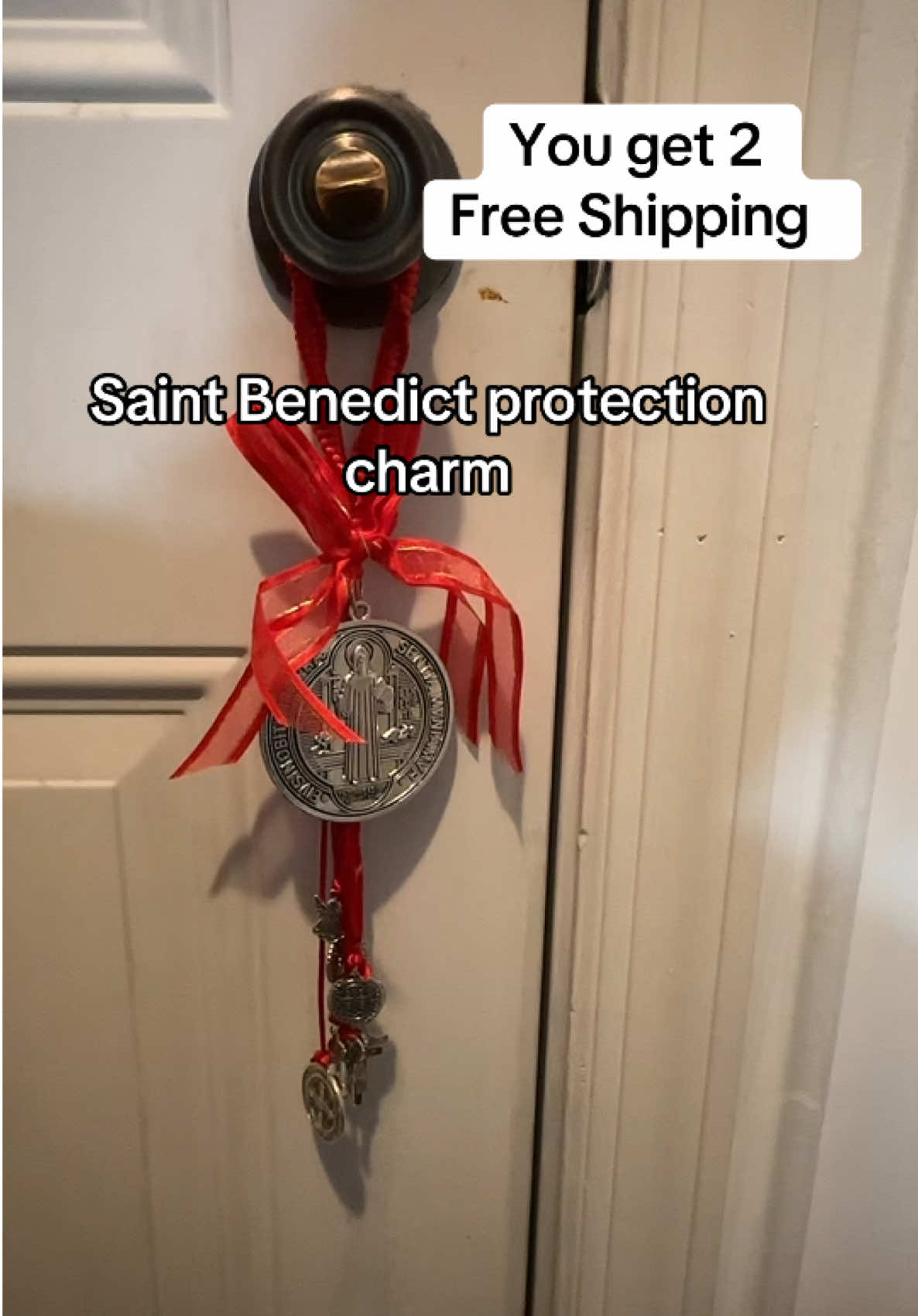 Protect your home from evil with a Saint Benedict charm you get a set of two free shipping handmade. #SaintBenedict #Protection #Christian #Believer #ProtectionCharm 