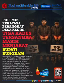 Oknum kepala Desa #kediri #kediri24jam #sorotan #terkini #trending  Dugaan rekayasa pengisian perangkat desa tahun 2023 di Kabupaten Kediri kian menyeruak. Tiga kepala desa yang telah resmi ditetapkan sebagai tersangka oleh Polda Jawa Timur—yakni Kades Kalirong Imam Jamiin, Kades Mangunrejo Sutrisno, dan Kades Pojok Darwanto—hingga kini masih tetap aktif menjalankan roda pemerintahan desa. Kondisi ini sontak menimbulkan tanda tanya besar di tengah publik: mengapa Bupati Kediri tidak segera mengambil langkah tegas berupa pemberhentian sementara, sebagaimana diamanatkan regulasi? Ketua Distrik LSM GMBI Kediri Raya, Indra Eka Januar, dengan tegas menyebut situasi ini sebagai bentuk pelemahan wibawa hukum dan ancaman serius terhadap kepercayaan publik. SIMAK selengkapnya di  https://batasmedia99.com/berita/politik/polemik-rekayasa-perangkat-desa-kediri-tiga-kades-tersangka-masih-menjabat-bupati-bungkam/