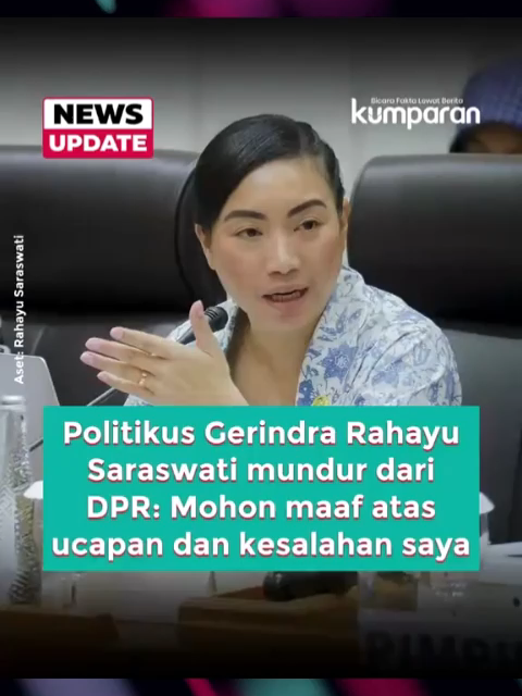 Politikus Gerindra Rahayu Saraswati resmi mengundurkan diri sebagai anggota DPR RI. Keputusan itu diambil setelah pernyataannya yang dinilai menyakiti rakyat kembali ramai dibicarakan publik. Dalam video di Instagram pribadinya, Sara menyampaikan permintaan maaf dan menyebut video tersebut direkam pada Februari 2025. Ia berharap masih bisa menyelesaikan satu tugas terakhir di Komisi VII DPR, yakni pembahasan RUU Kepariwisataan. Meski mundur, Sara berkomitmen tetap turun ke masyarakat. Ia memastikan dana dapil yang tersisa akan digunakan untuk kepentingan warga, serta melanjutkan perjuangannya di isu perdagangan orang, krisis iklim, pemberdayaan pemuda, dan keterwakilan perempuan. #fyp #viral #berita #fypviral #xyzbca #beritaterkini #hotnews #lambeturah #beritaviral