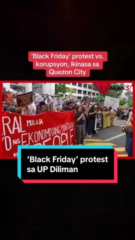 BOSES NG KABATAAN VS KORUPSYON Nilahukan ng iba’t ibang grupo ng estudyante at kabataan ang university-wide 'Black Friday' protest sa University of the Philippines (UP) Diliman sa Quezon City ngayong Biyernes, Sept. 12. Bahagi ito ng panawagang pananagutin ang mga opisyal ng gobyerno na umano’y sangkot sa mga kaso ng korupsyon, partikular na sa maanomalyang flood control projects. | via Mon Gualvez