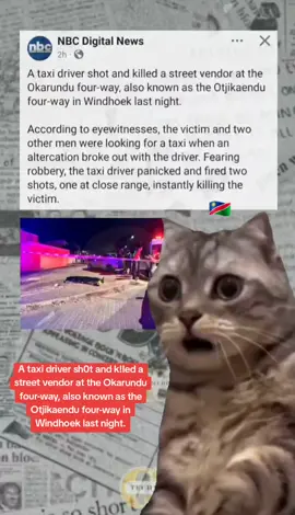 According to eyewitnesses, the victim and two other men were looking for a taxi when an altercation broke out with the driver. Fearing robbery, the taxi driver panicked and fired two shots, one at close range, instantly killing the victim. The driver initially attempted to flee the scene but returned shortly thereafter. Onlookers alerted the police, who arrived with emergency medical services. The two men who were with the victim were arrested, while the taxi driver remained at the scene and was being questioned as investigations continue. #tiktoknews  #news  #tiktoknamibia   #namibianews  #namibiantiktoker🇳🇦 