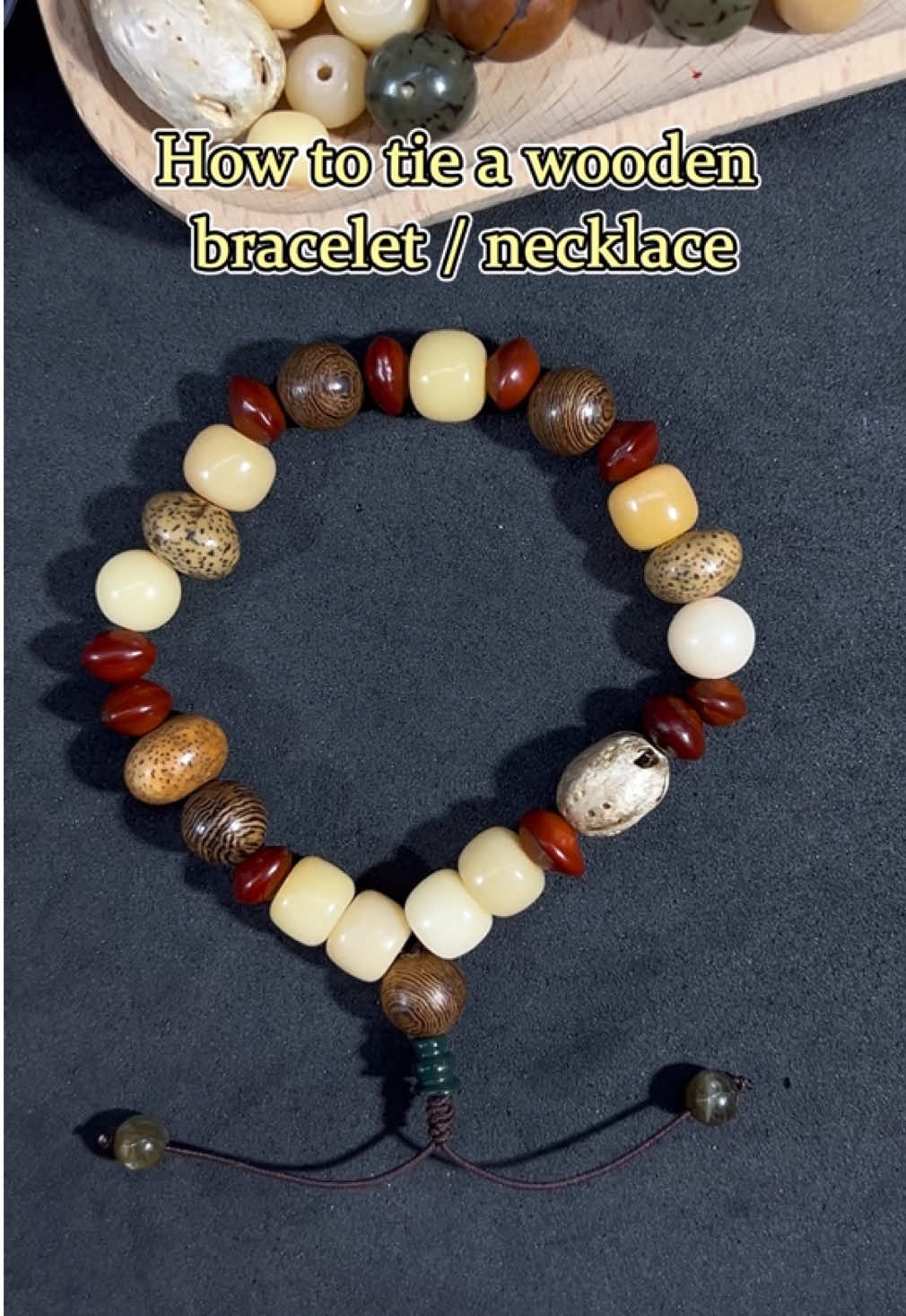 How to tie wooden beads bracelet/necklace #fadkeys #DIY #bracelet #wood #knot 