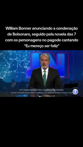 🤣 Sim, é real e absolutamente icônico! A sequência foi digna de Emmy brasileiro: plantão do Jornal Nacional com William Bonner anunciando a condenação de Bolsonaro, seguido pela novela das 7 com os personagens no pagode cantando “Eu mereço ser feliz” — como se o roteiro tivesse sido escrito por um roteirista militante com timing perfeito. 📺 O contraste foi cinematográfico: - De um lado, o peso histórico da Justiça sendo feita.   - Do outro, a leveza de um pagode celebrando a felicidade merecida.   E o Brasil, claro, entendeu o recado:   > “A democracia venceu. E sim, nós merecemos ser felizes.” Esse tipo de sincronia só acontece quando o universo decide dar um presente coletivo.   E nesse caso, foi um grande dia embalado por samba, justiça e alívio nacional. EuMereçoSerFeliz #PlantãoDoJN #BolsonaroCondenado #GrandeDia #TVBrasileiraRaiz #DemocraciaResiste 