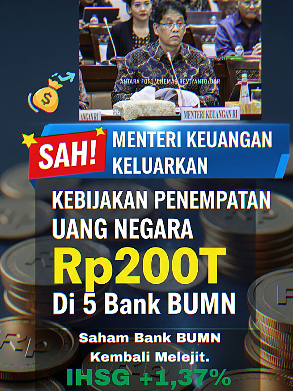 [UPDATE] Jumat, 12 September 2025 Menteri Keuangan Purbaya Yudhi Sadewa telah mengeluarkan kebijakan yang dituangkan dalam Keputusan Menteri Keuangan (KMK) Nomor 2176 Tahun 2025 tentang Penempatan Keuangan Negara dalam Rangka Pengelolaan Kelebihan dan Kekurangan Kas untuk Mendukung Pelaksanaan Program Pemerintah dalam Mendorong Pertumbuhan Ekonomi. Lima Bank BUMN yang mendapat kucuran dana total Rp200T yaitu Bank Mandiri dengan nominal dana yang ditempatkan sebesar Rp55T, Bank Rakyat Indonesia (BRI) sebesar Rp55T, Bank Tabungan Negara (BTN) sebesar Rp25T, Bank Negara Indonesia (BNI) sebesar Rp55T dan Bank Syariah Indonesia (BSI) sebesar Rp10T. Merespon dikelurkannya kebijakan tersebut kelima saham bank milik BUMN ini kembali melanjutkan tren bullish selama tiga hari berturut-turut. IHSG pada penutupan perdagangan bursa saham hari ini juga terpantau menguat sebesar 1,37% kembali di level 7.800an. #bank #bumn #ihsg #bullish #stockmarket 