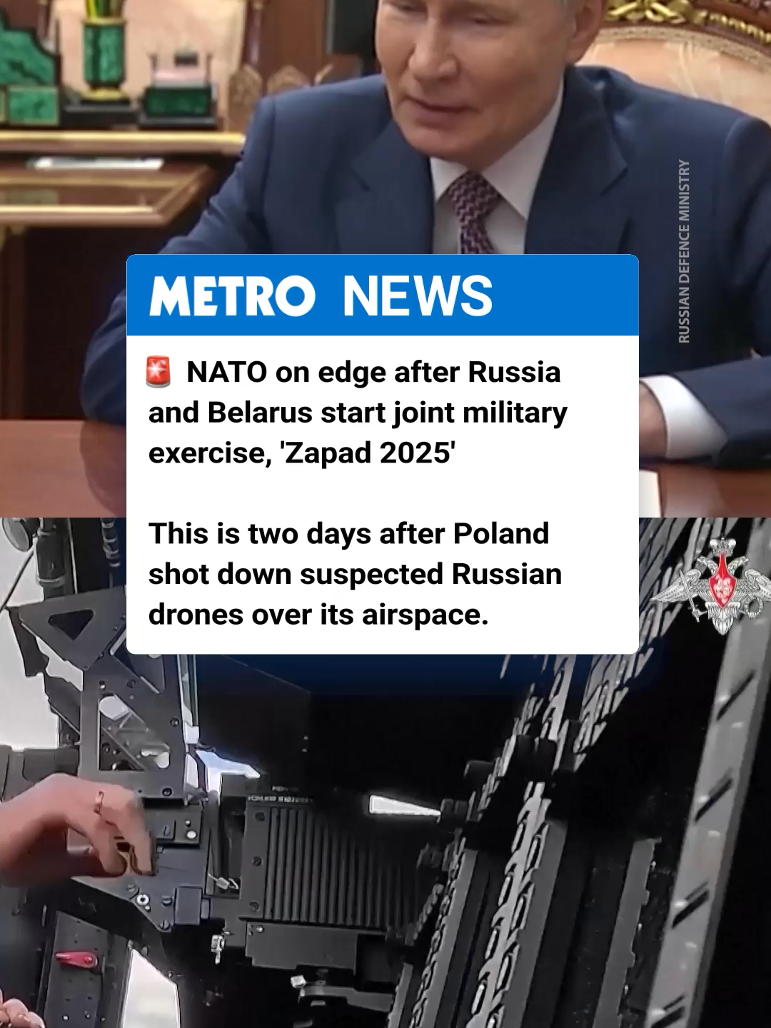 Russian and Belarus have began a major joint military exercise on Friday hat will involve drills in both countries and in the Baltic and Barents seas. The 'Zapad-2025' exercise, a show of force by Russia and its close ally, is taking place at an exceptionally tense moment in the Russia-Ukraine war, two days after Poland shot down suspected Russian drones over its airspace. The exercise was scheduled well before the drone incident took place. Poland closed its border with Belarus at midnight Friday in response to what the Polish interior minister described as 'aggressive' military exercises. #russia #putin #poland #NATO
