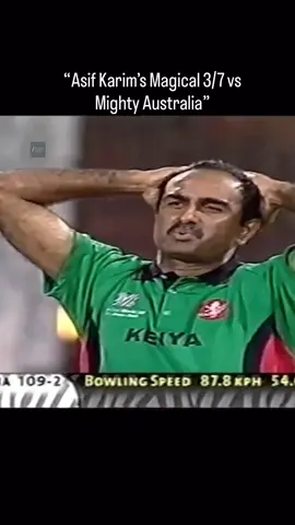 At 39, having come out of retirement, Asif Karim produced one of the most unforgettable spells in World Cup history. 🇰🇪✨ Facing the all-conquering Australian side in the 2003 World Cup, the Kenyan left-arm spinner turned the Durban night into a stage of magic. Bowling with guile, calmness, and courage, Karim returned figures of 3 for 7 in 8.2 overs, dismissing the likes of Ricky Ponting and Darren lehmann while sending shockwaves through the Aussie camp. 🔥 For a brief moment, the mighty world champions looked rattled — completely outfoxed by a veteran who had already given his country decades of service. Though Kenya fell short that night, Karim’s spell remains one of the greatest individual performances by an associate cricketer on the biggest stage. A true sporting legend, a gentleman, and an inspiration — Asif Karim will always be remembered for the night he made Australia sweat. 🏏🇰🇪 🎥Clip credit: ICC ©️All the copyrights belongs to the original owners no copyright infringement intended. #cricket#cricketworldcup#asifkarim#kenyacricket#viral 