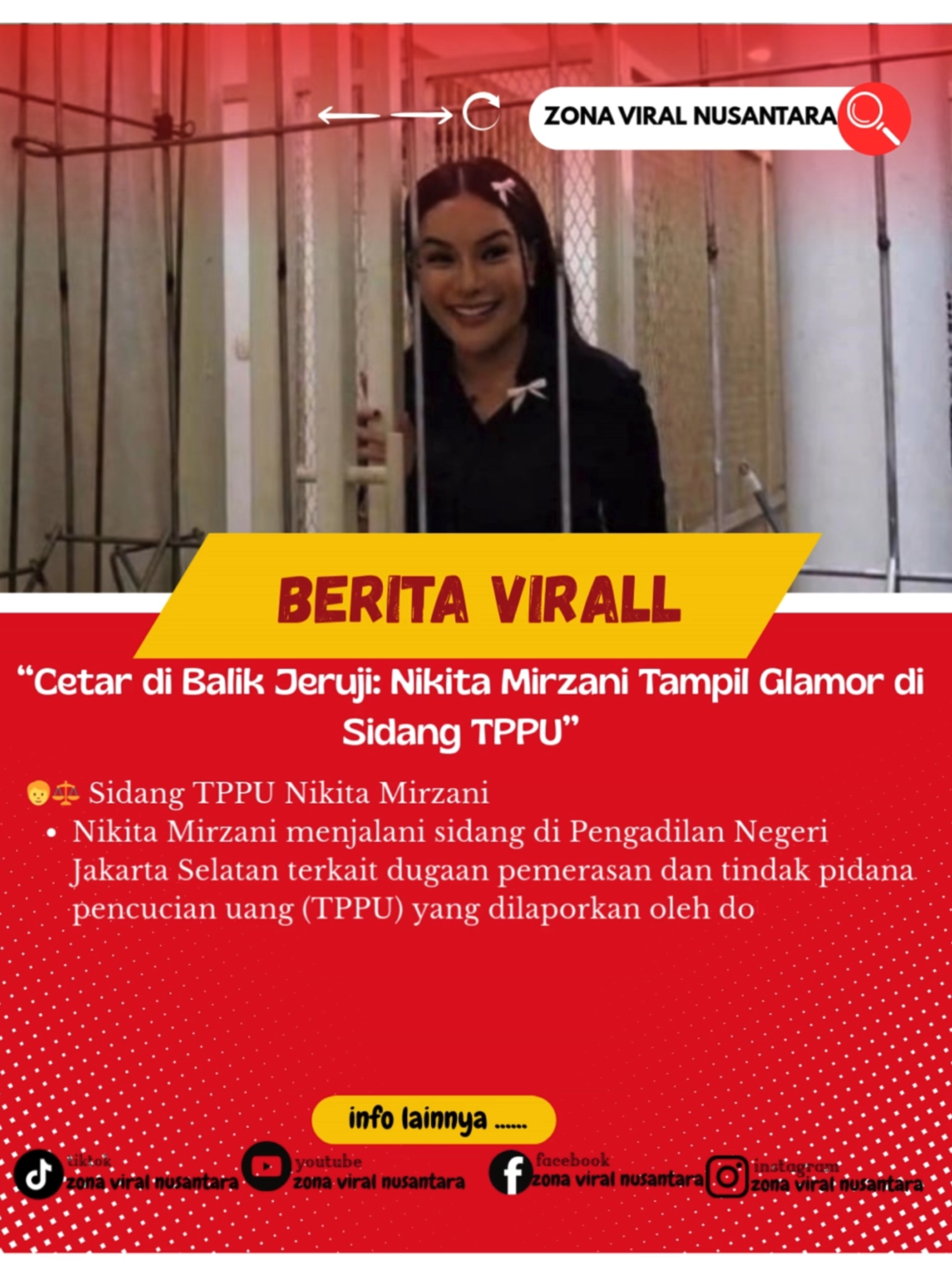 “Cetar di Balik Jeruji Nikita Mirzani Tampil Glamor di Sidang TPPU”  Sidang Nikita Mirzani   Nikita Mirzani menjalani sidang di PN Jakarta Selatan atas dugaan pemerasan terhadap dokter Reza Gladys. Dua saksi ahli dihadirkan, termasuk ahli digital forensik yang membeberkan isi pesan dari ponsel terkait kasus. Salah satu pesan menunjukkan Nikita bersyukur setelah menerima Rp4 miliar dari Reza, yang disebut akan digunakan untuk melunasi KPR. #beritahot #beritaupdate #fyppppppppppppppppppppppp #trendingtiktok #viralvideos #fypdongggggggg #fypシ゚viral🖤tiktok #beritatiktok #beritahariini #beritaterkini #fypシ゚ #stitch #viral #viralvideo #shorts #indonesia🇮🇩 #artist #selebritis #selebgram #niki #nikitamirzani