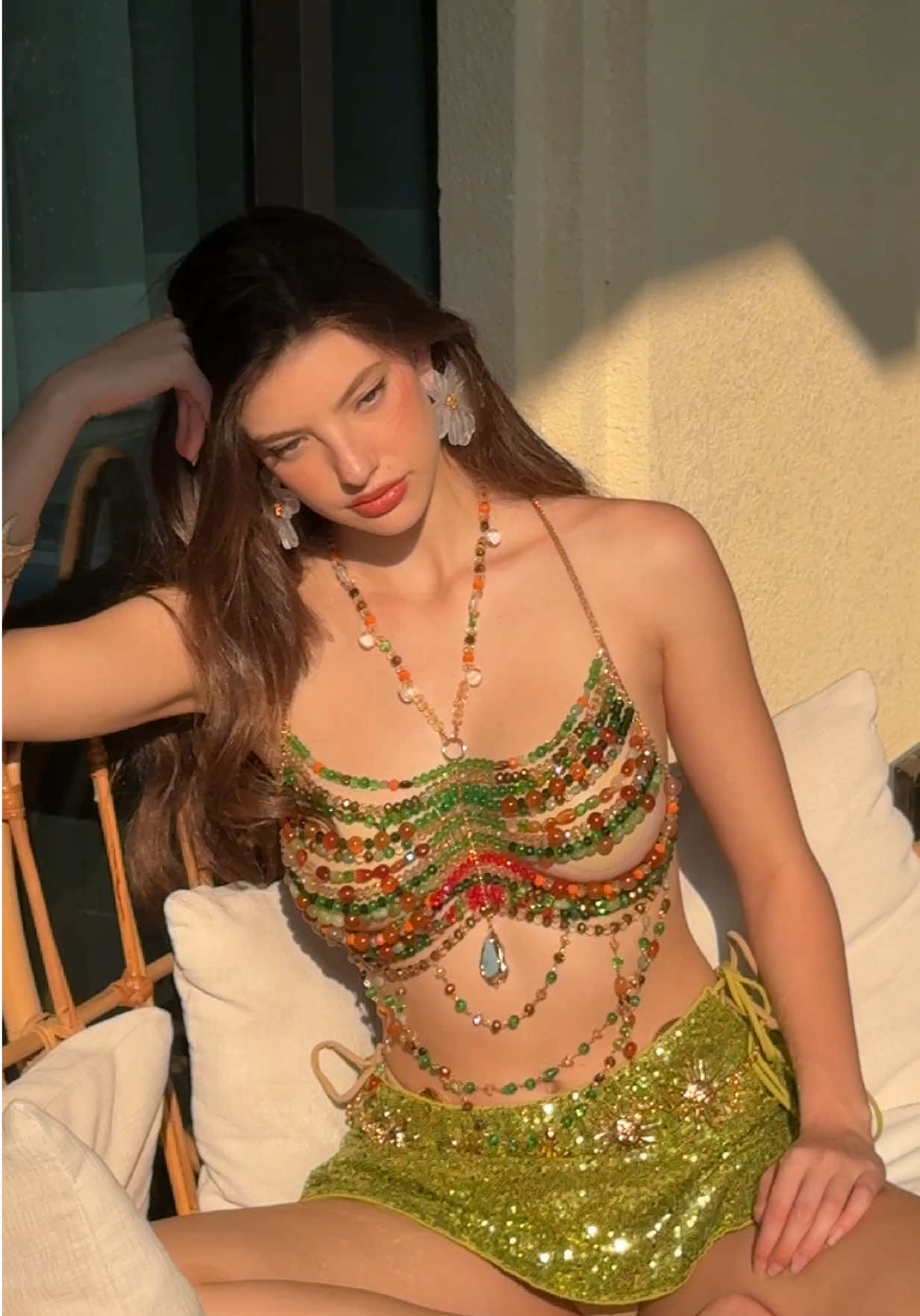 “Citrus Gem Set” (อัญมณีแห่งซิตรัส) A little sunshine, a little sparkle — and a lot of attitude. Wearing Citrus Gem Set, because dull days don’t suit me. Fresh, playful, and radiant — the Citrus Gem Set features a colorful hand-beaded top with a glowing lime-green sequin skirt. For the girl who brings sunshine with her everywhere she goes. สดใส ขี้เล่น และเปล่งประกาย Citrus Gem Set คือชุดลูกปัดหลากสีจับคู่กับกระโปรงเลื่อมสีเขียวมะนาวสุดเจิด เหมาะกับสาวที่ไปไหนก็พาแสงแดดและพลังดี ๆ ติดตัวไปด้วย ใส่แล้วสวยแกลมสุดๆ Rental prices start at 990.- THB  Sale price start at 2990.- THB BKK delivery in 30 mins 📦 #beachberrywear #swimsuit #swimwear #bikini #bikinibeach                