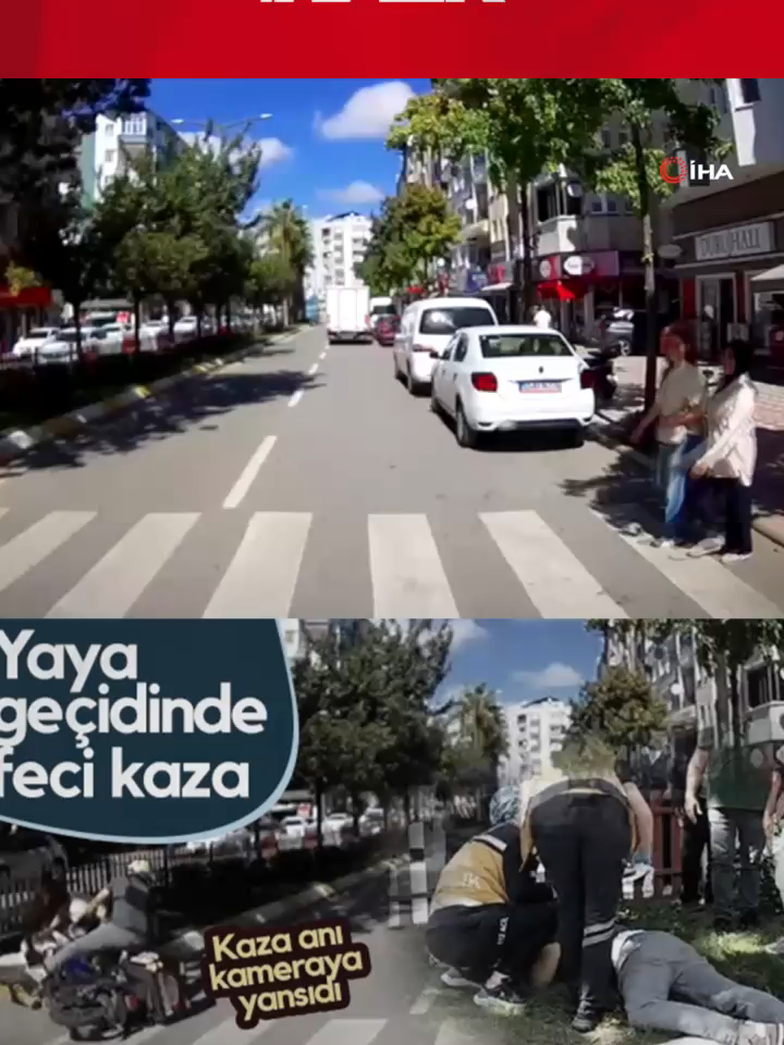 Samsun’un Bafra ilçesinde yaya geçidinde motosikletin çarpması sonucu 3 kişi yaralandı. Kaza anı güvenlik kamerasına yansıdı. #samsun #samsunhaber #sondakika