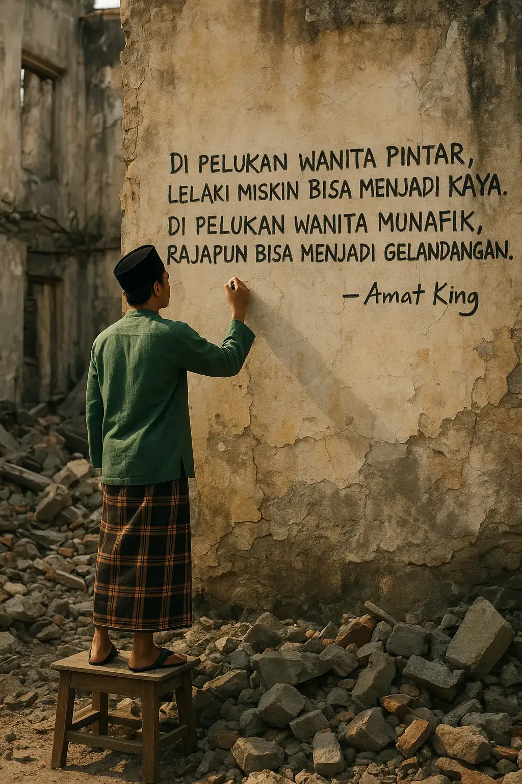 Kadang bukan harta yang menentukan nasib seorang lelaki, tapi pada siapa ia bersandar. 🌿 Dalam pelukan wanita pintar, lelaki miskin bisa tumbuh menjadi kaya. 🔥 Tapi dalam pelukan wanita munafik, rajapun bisa jatuh menjadi gelandangan. – Amat King #RenunganHidup #AmatKing #MotivasiHidup #PelajaranHidup #RenunganHati 
