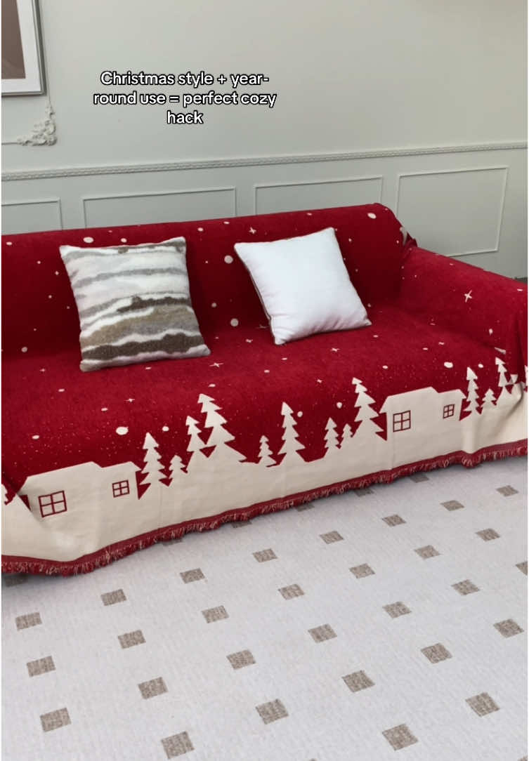 Christmas style + year-round use = perfect cozy hack  #SofaCover #CouchCover #HomeDecor #LivingRoomMakeover #PetFriendlyHome #TikTokMadeMeBuyIt #Spotlight 