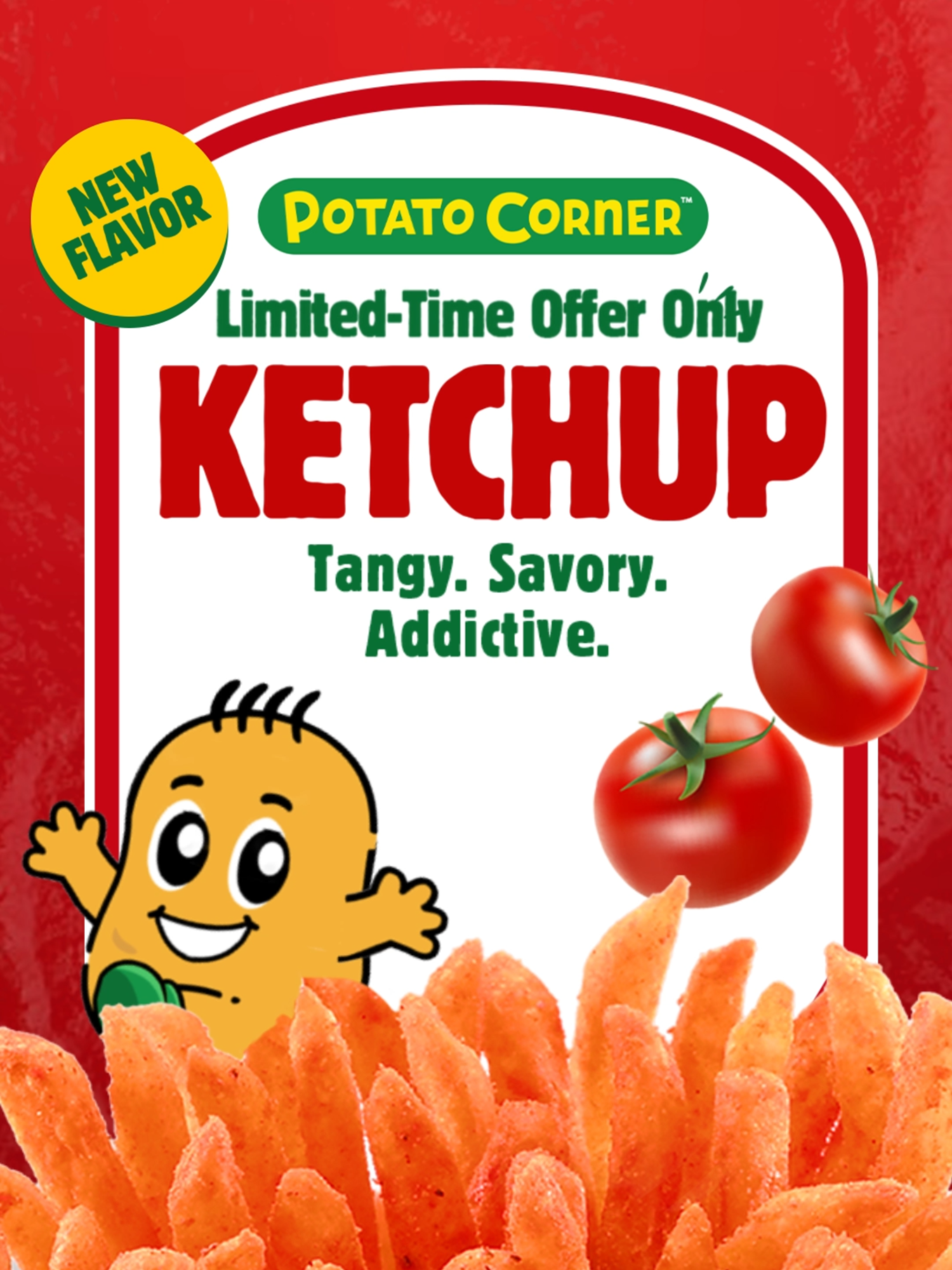 Introducing Potato Corner’s NEW limited-time offer Ketchup Flavor! 🍅🤩 Tangy, savory, and oh-so addictive — it’s the taste you’ve been waiting for. 😋 KETCHUP while you can!🏃🏻‍♂️✨ 👉 For more info, click here: potatocorner.com/whats-shaking/potato-corner-unveils-new-ketchup-flavor- #CraveTheFave #PotatoCorner