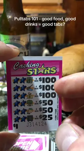 Stop for a quick bite and hopped into a Cashing Stars $1 box at BG's Bar and Grill in Mt. Iron, Mn. Food was excellent - were the tabs?                                         Please share our page.           #onlytabsandbonusgameslots #pulltabasmr #mnpulltabs #newheights #fyp 