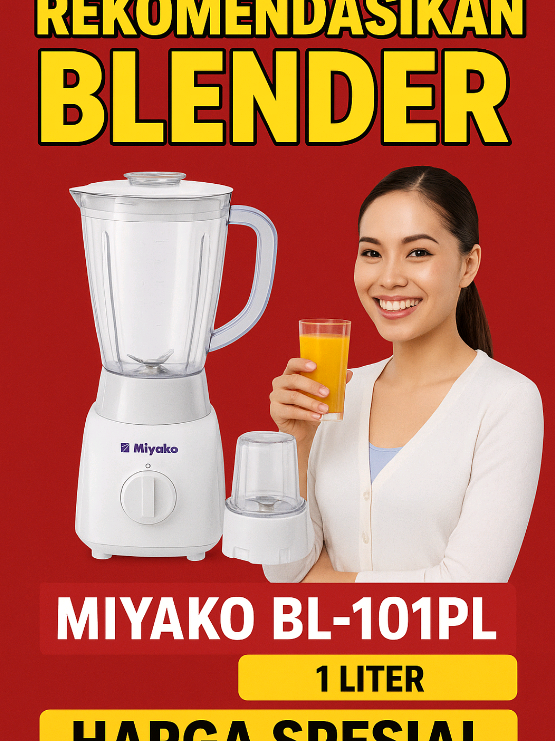 ✨ Rekomendasi buat kamu yang lagi nyari blender dengan harga ramah di kantong! Kenalin, Miyako Blender Plastic 1 Liter 2in1 BL101PL 🥤 🔹 Kapasitas 1 liter, cukup buat bikin jus segar untuk sekeluarga 🔹 Daya 200 watt, hemat listrik tapi tetap powerful 🔹 Dilengkapi dengan dry mill, cocok banget buat ngulek bumbu kering atau biji kopi ☕ 🔹 Material plastik berkualitas, ringan dan tahan lama Blender serbaguna ini siap nemenin kamu bikin jus buah segar 🍎🍌 sampai aneka bumbu masakan favorit. Jangan tunggu lama, yuk klik keranjang kuning sekarang dan bawa pulang Miyako Blender ini dengan harga spesial! 🛒✨ #miyako #blendermurahberkualitas #peralatandapur #dapurestetik #nawishowcase 