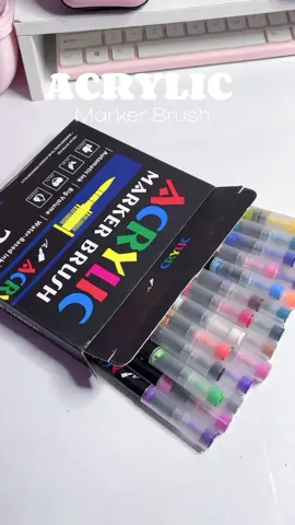 Level up your creativity with these 24 pcs Acrylic Marker Brush Pens! 🌈 Super vibrant colors, smooth gamitin, perfect for journaling, drawing at DIY crafts. 🖌️ #fyp #acrylic #acrylicmarker #calligraphy 