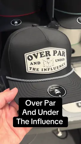 Over Par and Under the Influence funny golf hat. This hat is a high quality performance hat with a stylish rope. The patch is laser etched and is a golf ball texture. 