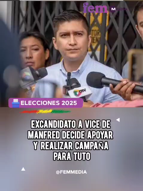 🟣 Juan Carlos Medrano que fue candidato a vicepresidente por APB Súmate de Manfred Reyes Villa, ahora, decidió dar su apoyo político y realizar campaña para la segunda vuelta por el aspirante a presidente Jorge Tuto Quiroga.  “Creemos que es importante dar certidumbre al país y decidimos en este momento apoyar propuestas más liberales, que puedan restaurar la economía y el ámbito político y social”, indicó Medrano a medios locales.  Asimismo, dijo que este viernes hará en público en la ciudad de El Alto, región donde estará Tuto y su acompañante de fórmula Juan Pablo Velasco realizando la campaña electoral rumbo a la segunda vuelta del 19 de octubre.   Aclaró que sigue en contacto con Manfred Reyes Villa, aunque “él aún no ha definido a quién apoyará”, señaló.  #femmedia #Bolivia #SantaCruz #política