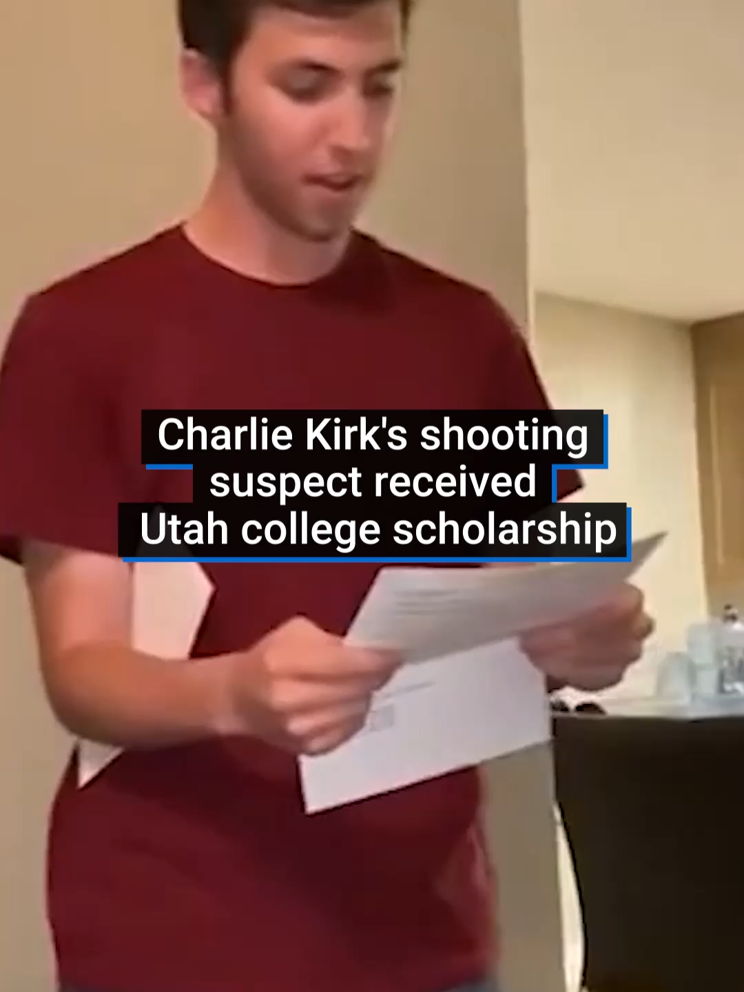 22-year-old Tyler Robinson has been identified as Charlie Kirk's alleged assassin. In a resurfaced video, he can be seen receiving a scholarship to Utah State University. Charlie was shot during an event at Utah Valley University.