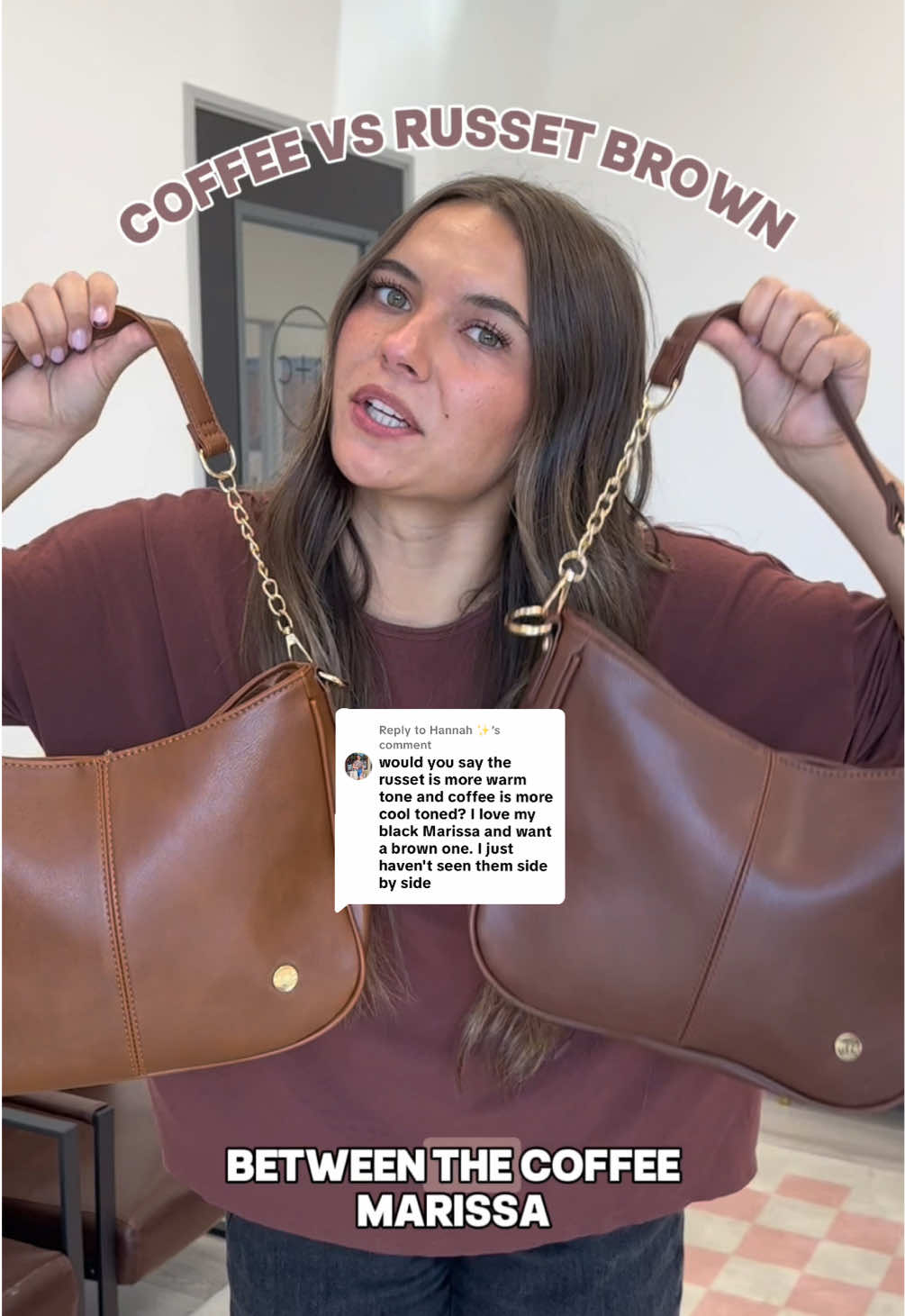 Replying to @Hannah ✨ The question everyone’s been wanting the answer to! The Coffee Marissa vs the Russet Brown Marissa☕️🍂 Which one do you like better?👀 #modernandchic #fallbag #shoulderbag #tiktokshop #tiktoklive 