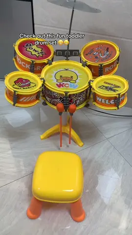 Check out this fun toddler drum set 😁😁 Toddler drum set with chair 🪑 💕 mini drum toys with stickers for kids ~~musical learning &gift🫶🫶#kidstoys #toddlertok #drums #drumtoys #toys 